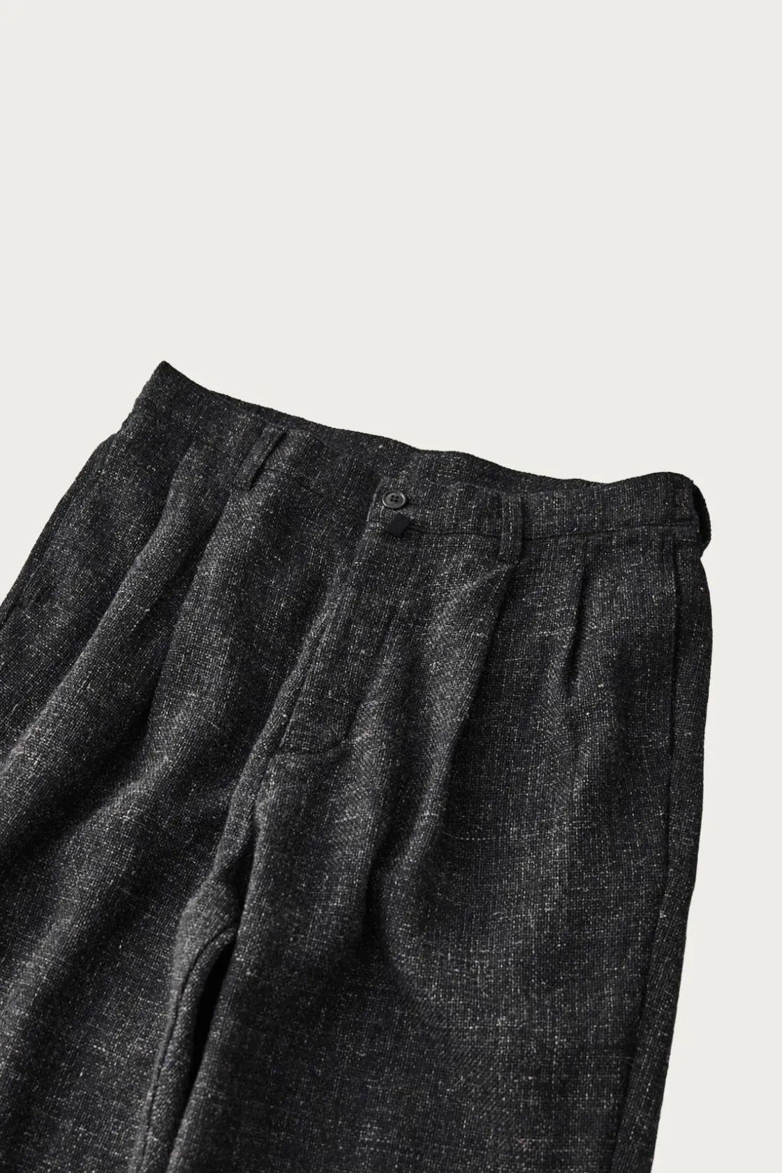 Pants<CONFECT Wool Cotton Linen Melange Tweed Trousers - Black