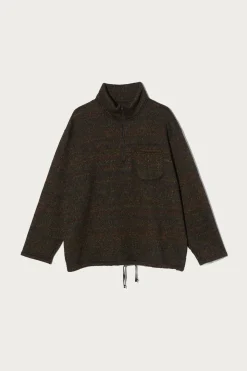 Sweaters<Engineered Garments Zip Mock Neck - Brown Wool Poly Nep Sweater Knit